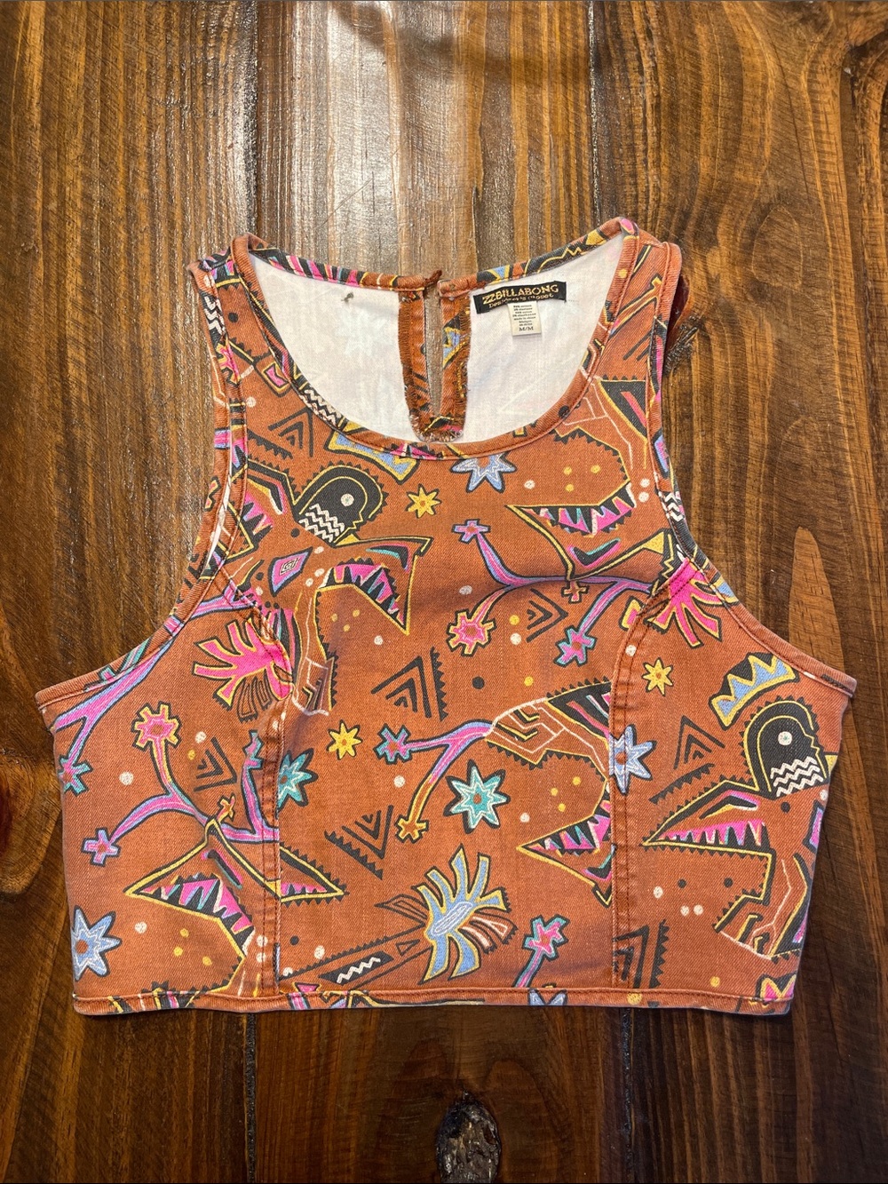 Billabong Rust Floral Abstract Cropped Tank Designer’s Closet